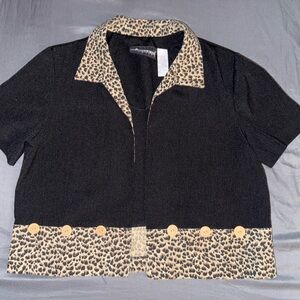 Leopard Trim Black Women's Sweater